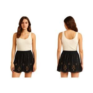 FREE PEOPLE Beaded Mini Skirt Black Gold Embellished Boho Festival Size M